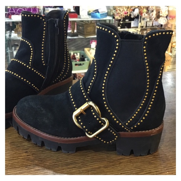 JEFFREY CAMPBELL FREE PEOPLE Suede Gold Studded Boots - Picture 3 of 8